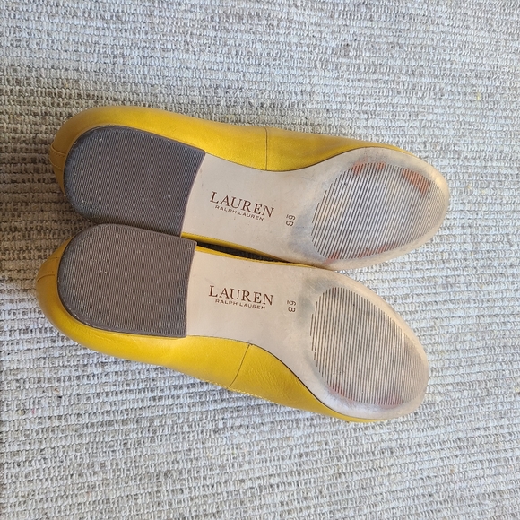 Lauren Ralph Lauren Preppy Ballet Leather Comfort bow Yellow Flats Size 6B - Picture 7 of 9